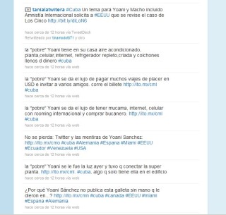 #ciberchivatoscastristas manipulan en twiter a @yoanisanchez para que no se hable de los problemas en #cuba Yoani1